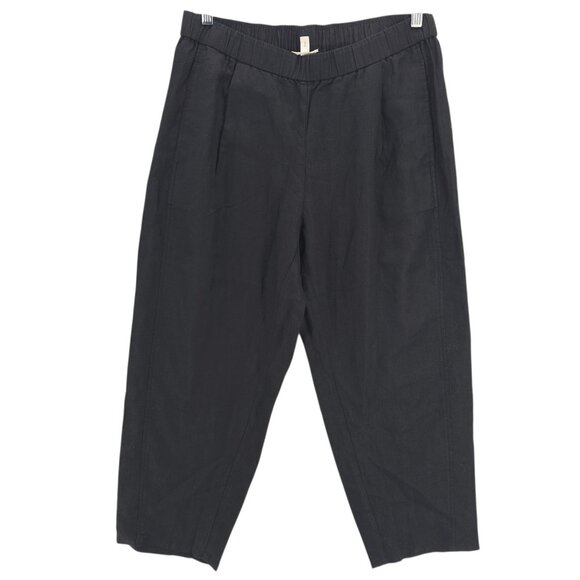 EILEEN FISHER Black 100% Organic Linen Pants Pleated Elastic Waist Size MEDIUM - Picture 1 of 6